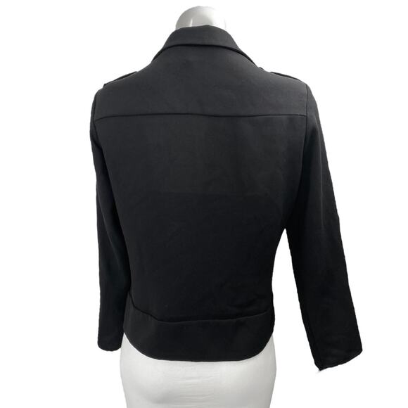 Zara Women's Black Asymmetric Zip Belted Collar Long Sleeve Moto Coat Jacket XS - Picture 2 of 4